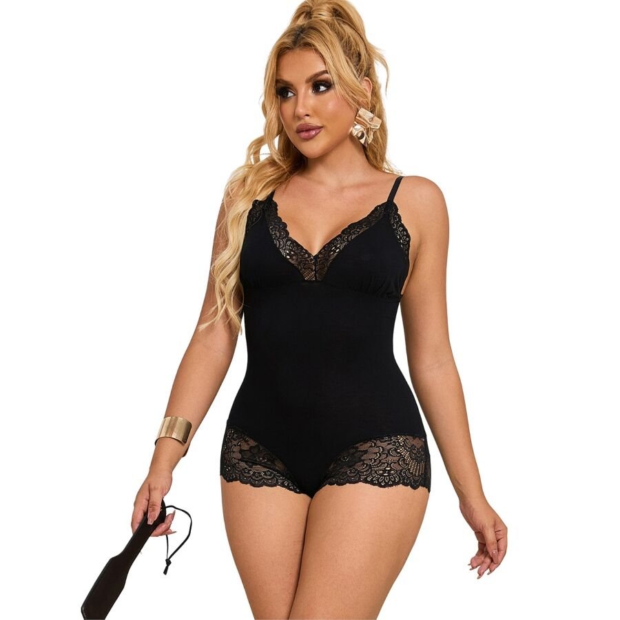 SUBBLIME - TEDDY DETALLE ENCAJE FLORAL NEGRO S/M